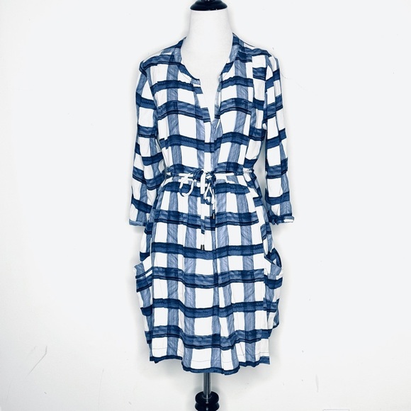 Maeve Dresses & Skirts - Maeve Anthropologie Watercolor Plaid Shirt Dress Medium Blue White